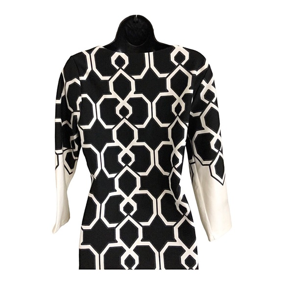 Black & off white geometry print colorblock mod style dress size medium new - Picture 16 of 16